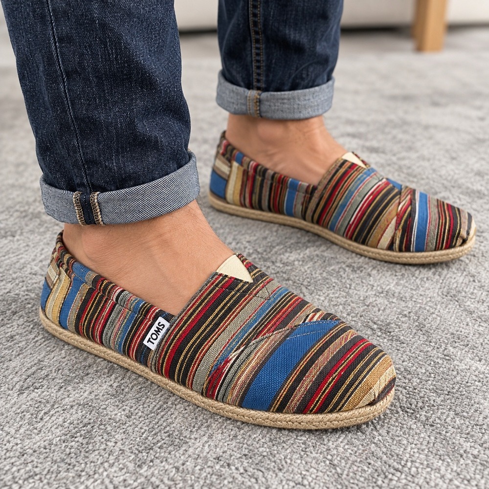 TOMS Alpargata Slip On Shoes Mens Size 12 Multi Color Striped Canvas Flats